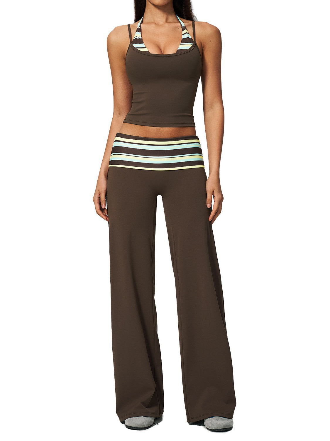 Women's Yoga Tank and Pilates Leggings - Sold as a Set or Separately, Polka Dot or Stripe, S-XL - Amora