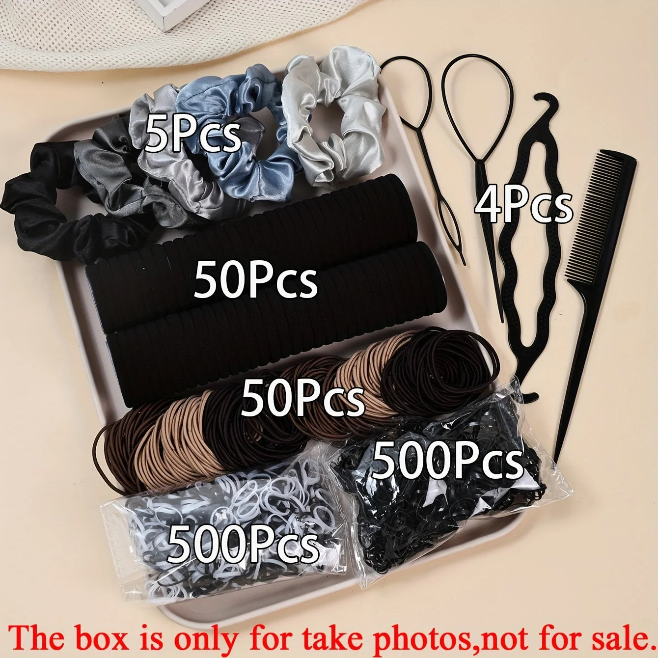 1109Pcs Women Dark Hair Accessories Set Elastic Seamless Ponytail Scrunchies Small Rubber Bands Fashion Hair Ties Headbands