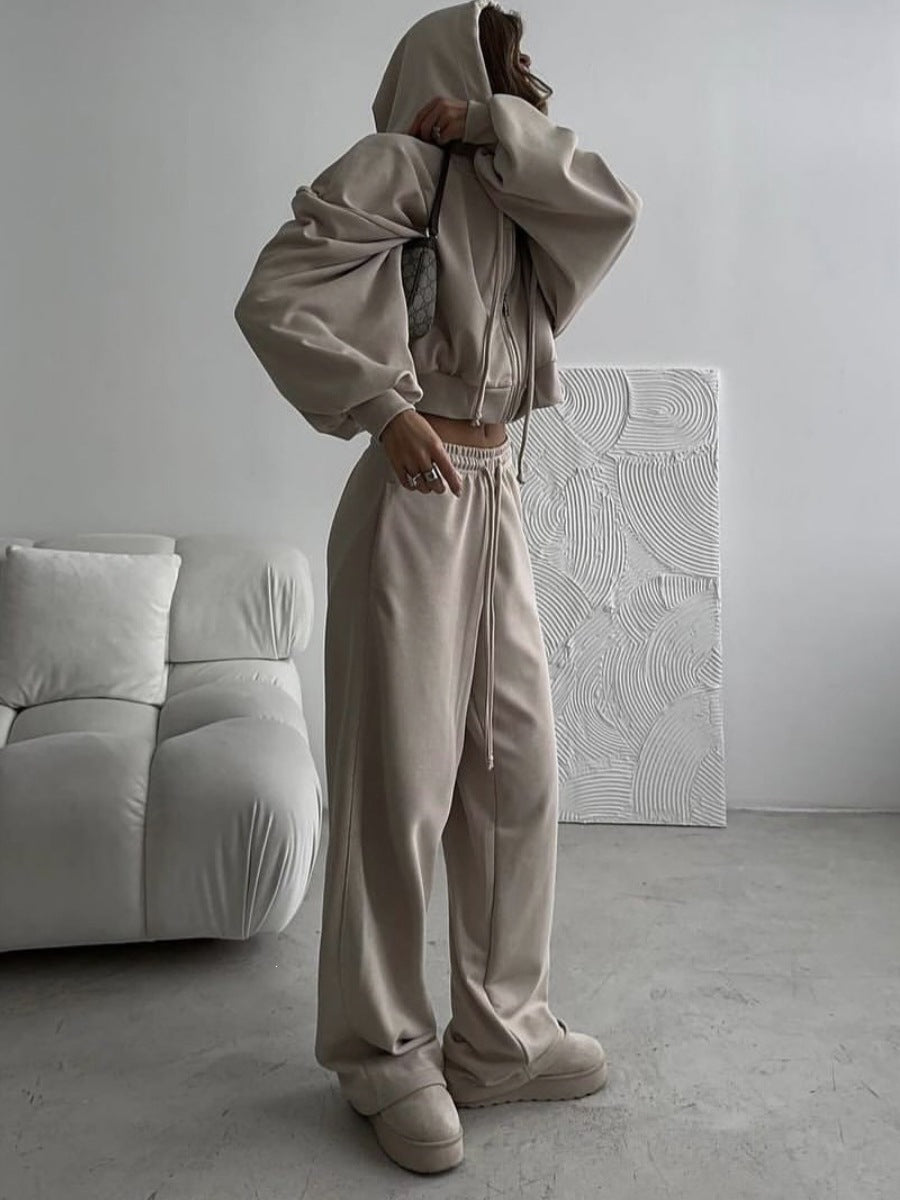 Women's Hooded Zip-Up Tracksuit Set - Loose Fit Cotton Blend Hoodie and Trousers, Five Colours, S-L - Amora