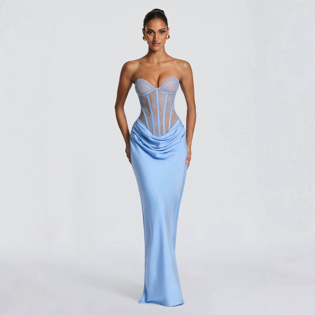 Women's Lace Slip Dress - Sleeveless Slim Fit Evening Dress, Red, Blue, Black or Pink, XS-L - Amora