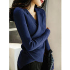 Women's Slim Fit Knit Sweater - Cropped Suit Collar Pullover, Soft Polyester Blend, One Size - Amora