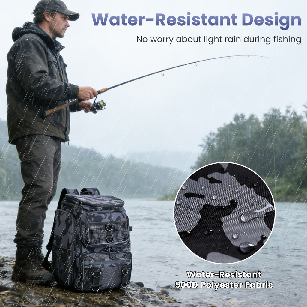 42L 11Gal Fishing Backpack Large Capacity Fishing Tackle Storage Bag with Rod Holders 16 Pocket Water-Resistant with Divider Adjustable Padded Straps for Fishing Gear Outdoor Camping Hiking