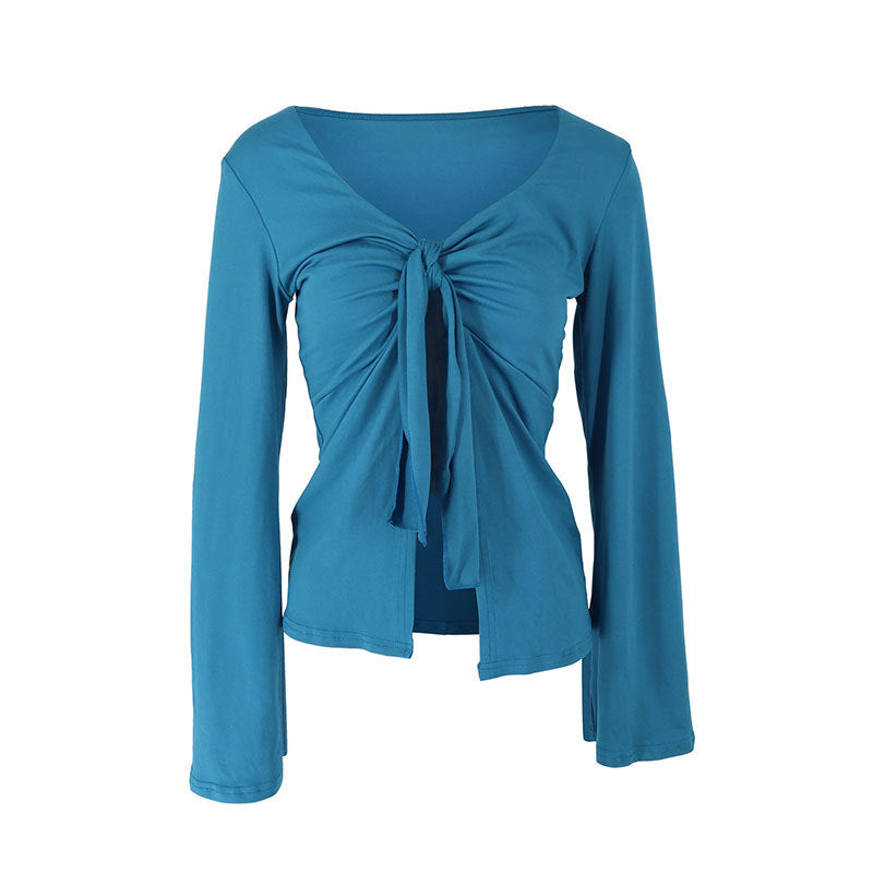 Women's Bell Sleeve Top - Split Hem Slim Fit Long Sleeve Top, Six Colours, S-L - Amora