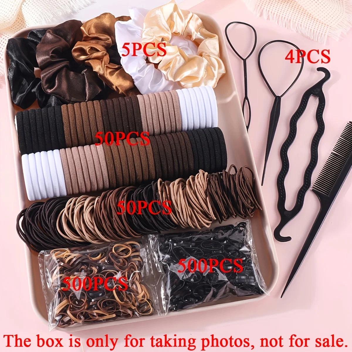 1109Pcs Women Dark Hair Accessories Set Elastic Seamless Ponytail Scrunchies Small Rubber Bands Fashion Hair Ties Headbands