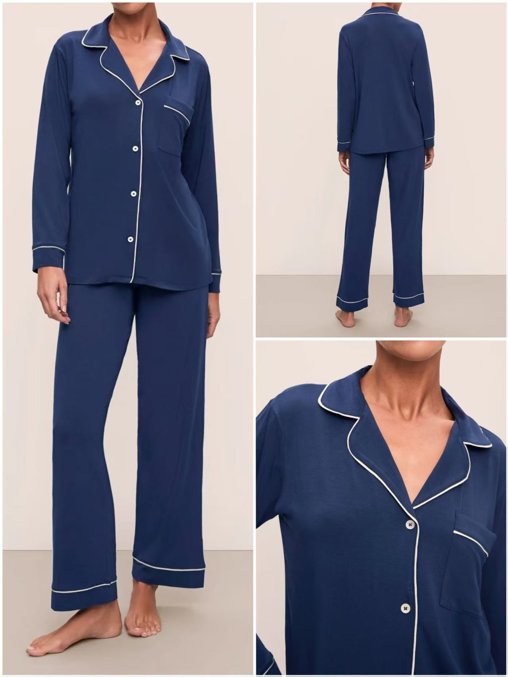 Women's Modal Pyjama Set - Long Sleeve Lapel Top and Trousers, Five Colours, S-L - Amora