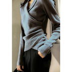 Women's Slim Fit Knit Sweater - Cropped Suit Collar Pullover, Soft Polyester Blend, One Size - Amora