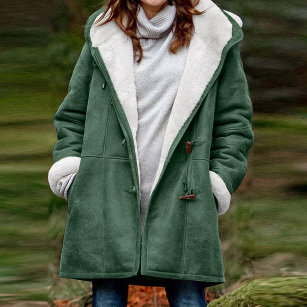 Women's Faux Fur Collar Suede Jacket - Button Front Lapel Jacket with Pockets, Ten Colours, S-5XL - Amora