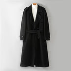 Wool Coat - Double-Breasted Reversible Longline Overcoat, Black or Olive Green, L-4XL - Amora