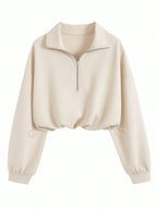 Women's Half Zip Jacket - Cropped Waist-Shaping Casual Jacket, Six Colours, S-XXL - Amora