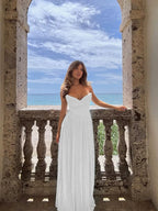 Women's Strapless Pleated Maxi Dress - Sleeveless Evening Dress, White or Sky Blue, S-L - Amora