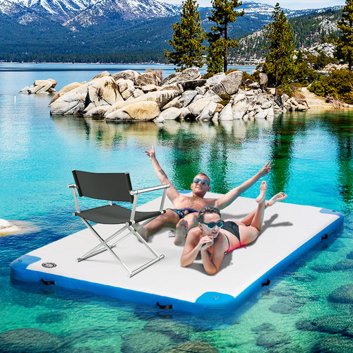10 X 7Ft Water Inflatable Floating Dock, Inflatable Platform Island, Large Floating Mat Raft with Air Pump & Backpack, for Pool, Beach, Ocean, White