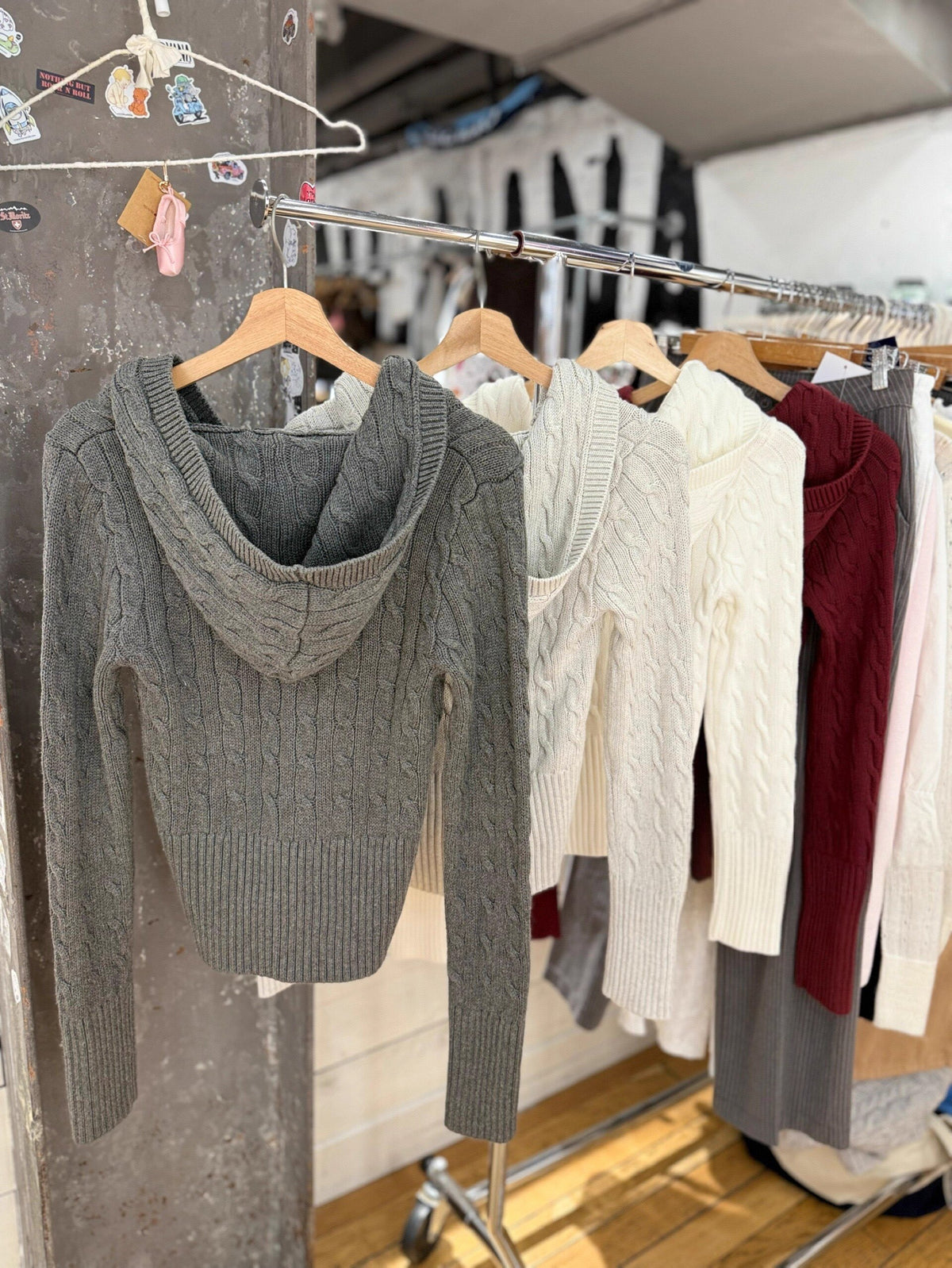 Women's Hooded Cable Knit Cardigan - Button Front Twist Knit Sweater Jacket, Grey, White or Navy - Amora