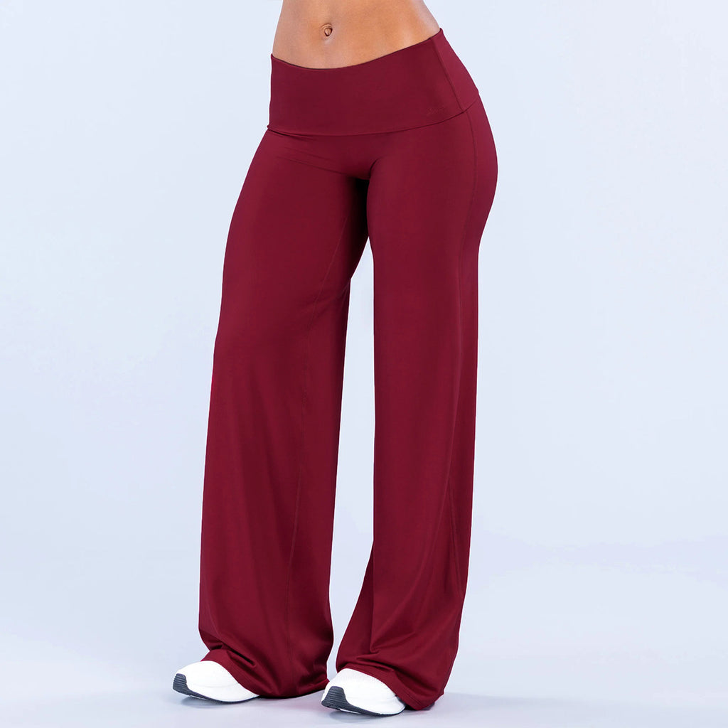 Women's Flared Yoga Trousers - Wide Leg Stretch Leggings with Flap Detail, Fifteen Colours, XS-XL - Amora