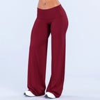Women's Flared Yoga Trousers - Wide Leg Stretch Leggings with Flap Detail, Fifteen Colours, XS-XL - Amora