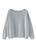 Women's Round Neck Knit Sweater - Loose Fit Long Sleeve Pullover, Grey or Green, S-XL - Amora