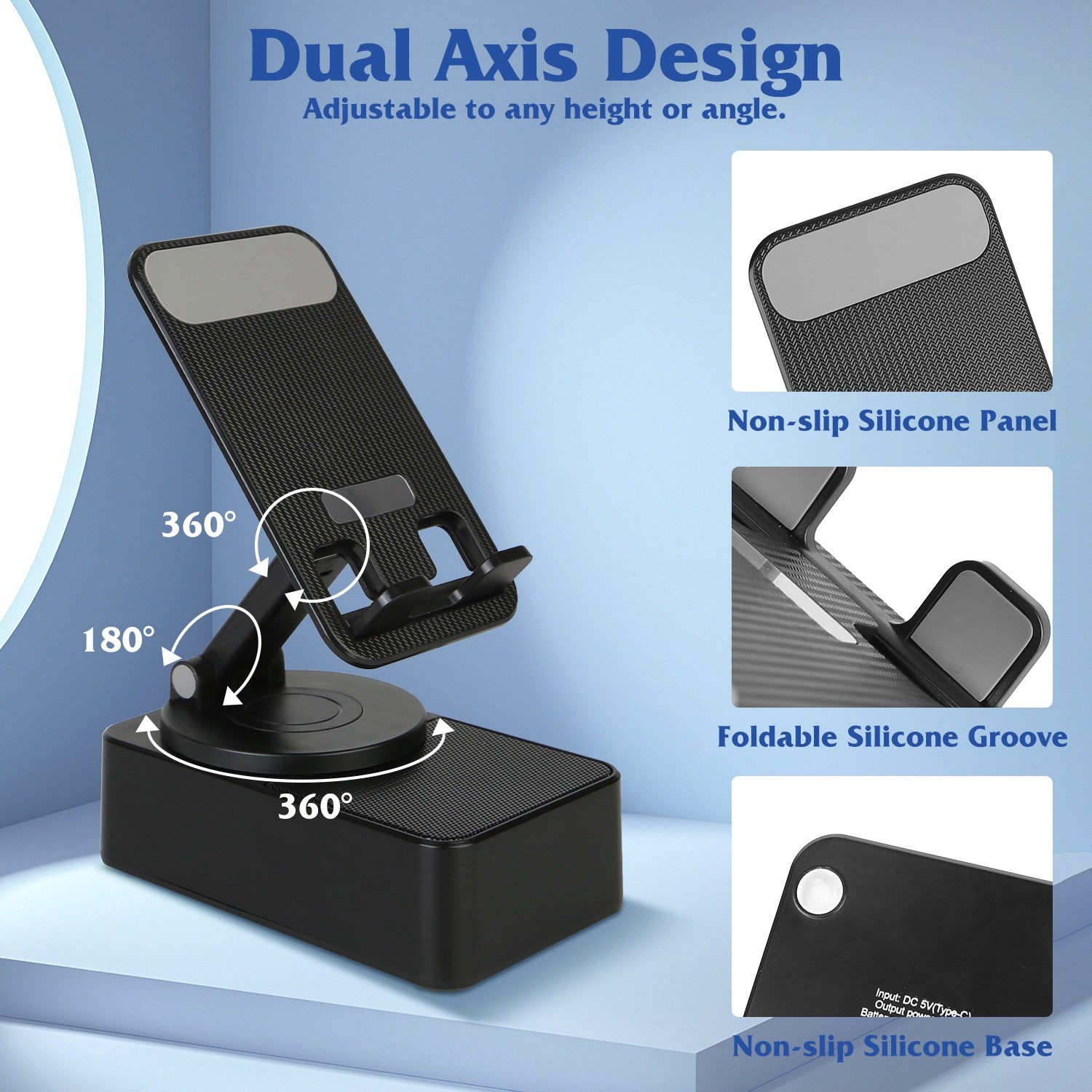 1Pc 4 in 1 Foldable Wireless Speaker Phone Stand with Power Bank 360Degree Rotatable Stand Wireless Speaker 5000Mah Battery RGB Light for Phones Ipads