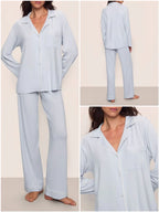 Women's Modal Pyjama Set - Long Sleeve Lapel Top and Trousers, Five Colours, S-L - Amora