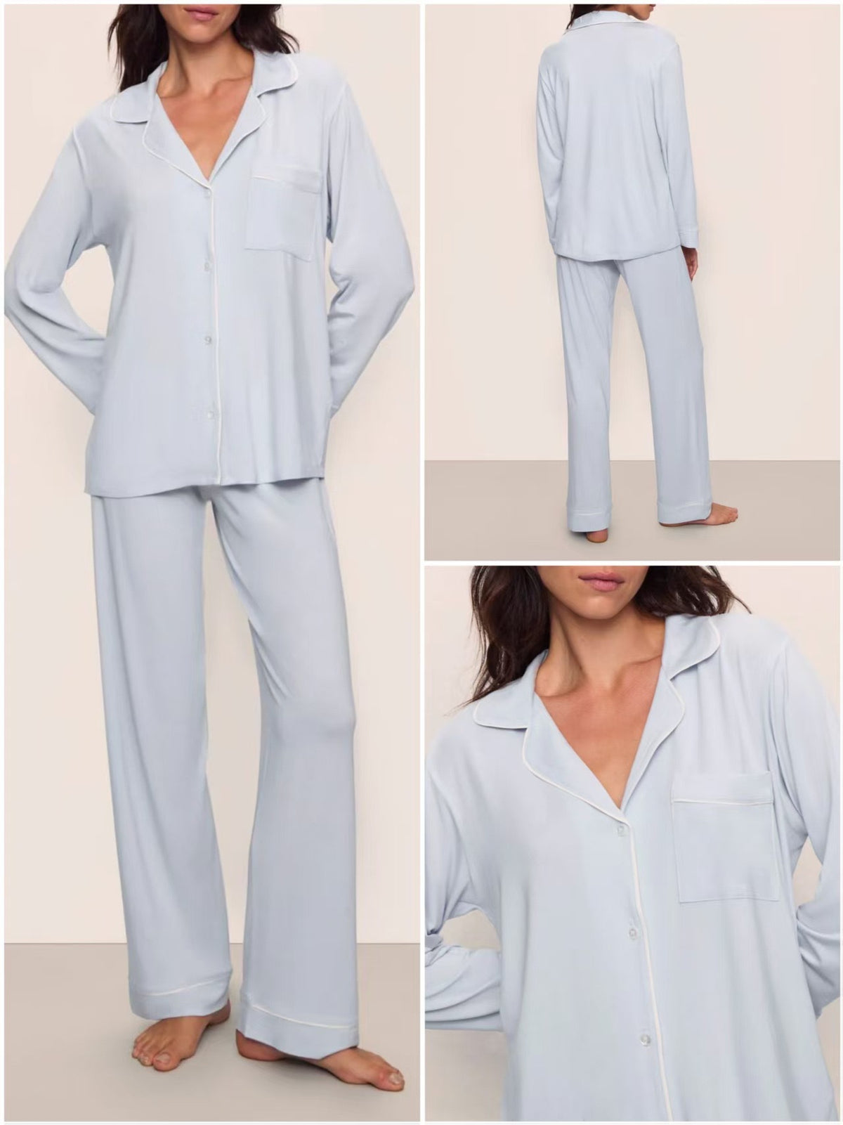 Women's Modal Pyjama Set - Long Sleeve Lapel Top and Trousers, Five Colours, S-L - Amora