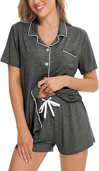 Women's Lapel Pyjama Set - Short Sleeve Top and Shorts Loungewear, Thirteen Patterns, XS-3XL - Amora