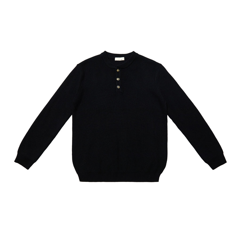 Ribbed Henley Knit Sweater - Horn Button Collar Pullover, Viscose Blend, White, Black & Khaki, M-XXL - Amora