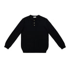 Ribbed Henley Knit Sweater - Horn Button Collar Pullover, Viscose Blend, White, Black & Khaki, M-XXL - Amora