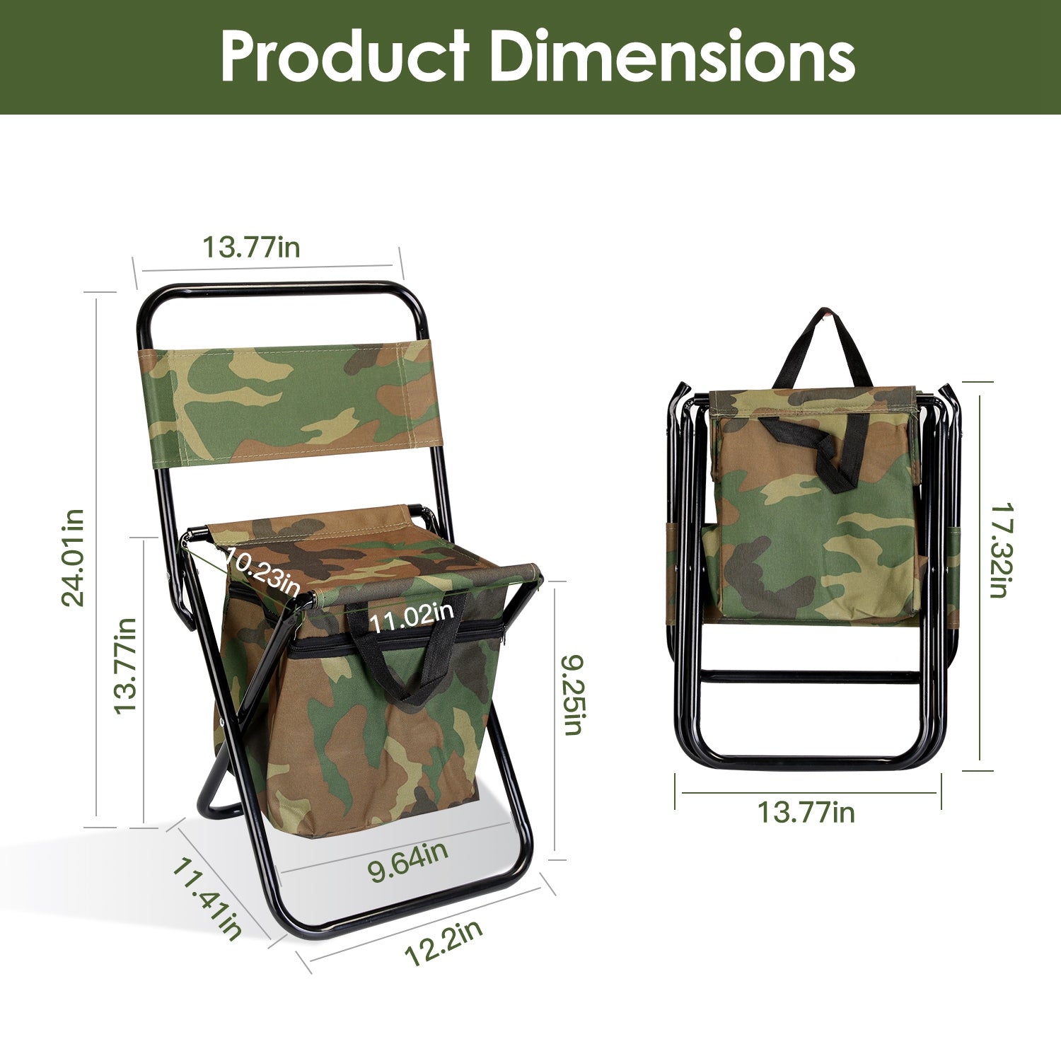 Foldable Fishing Chair with Backrest Built-In Cooler Bag Portable Handle Outdoor Lightweight Fishing Stool for Camping Hiking Hunting