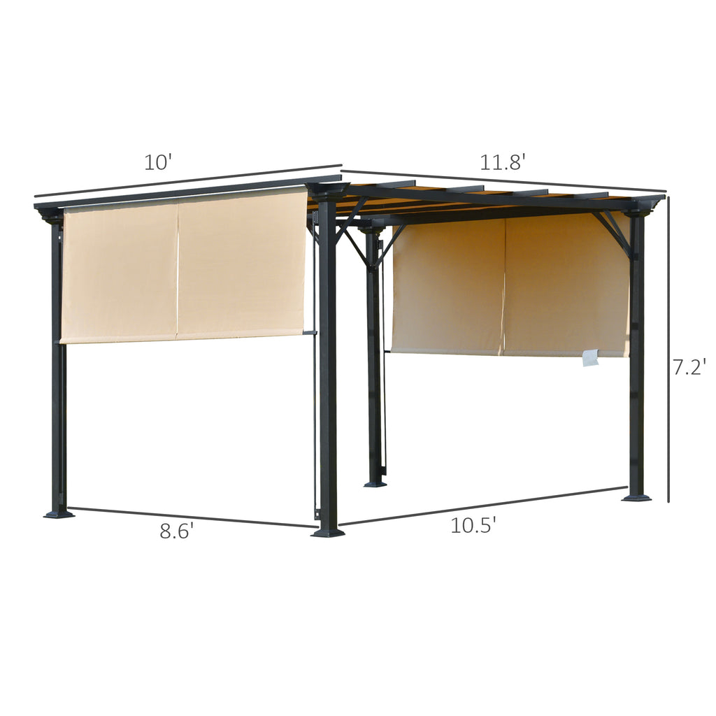 12 X 10 Outdoor Retractable Pergola Canopy with Sun Shade Unique Design Canopy Patio Metal Shelter for Garden Porch Beach, Beige