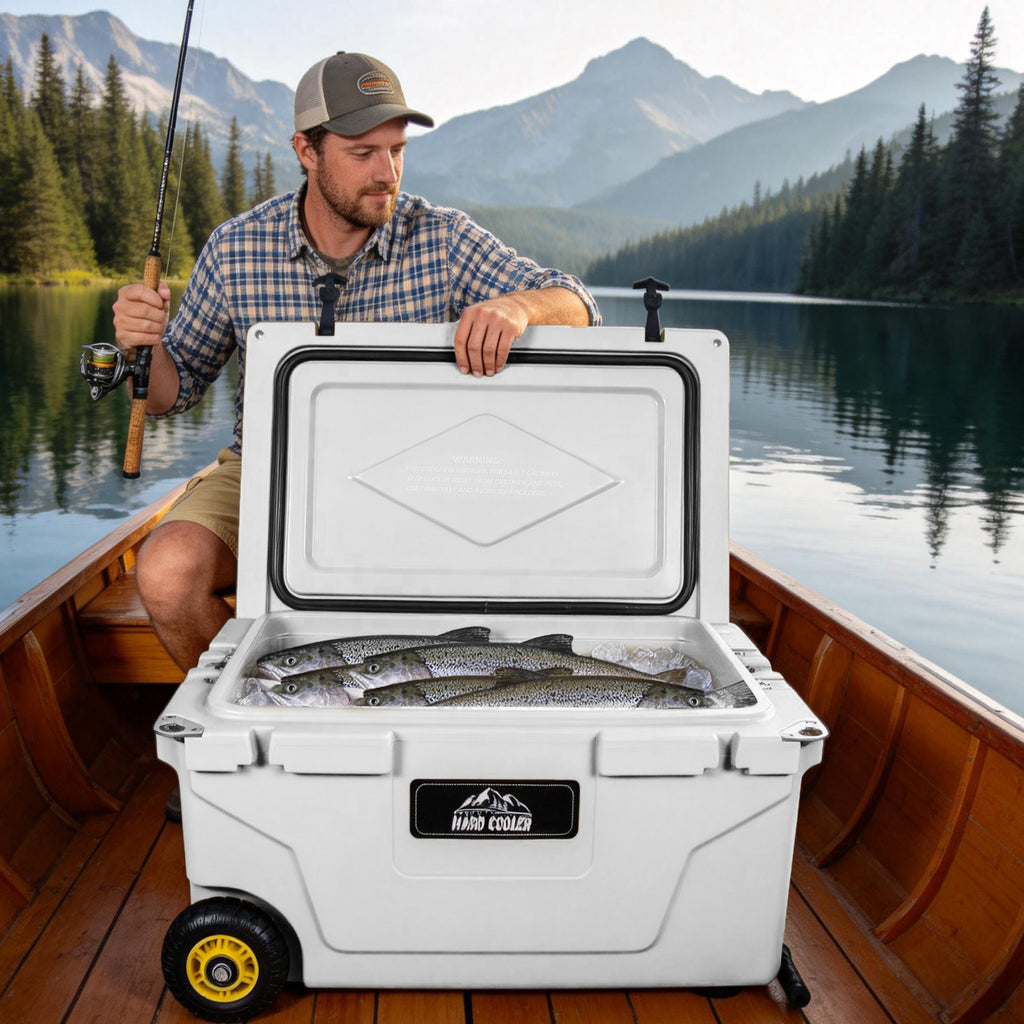 65 Quart White Cooler, Ultra-Tough Hard Shell Ice Chest - Heavy-Duty Insulated Portable Cooler with 6-Day Ice Retention for Camping, Job Site, Tailgating, Beach & Fishing