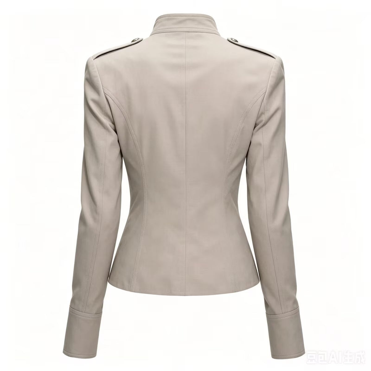 Women's Double-Breasted Stand Collar Coat - Retro Waist-Cinching Jacket with Metal Buttons, Khaki or Black, XS-L - Amora