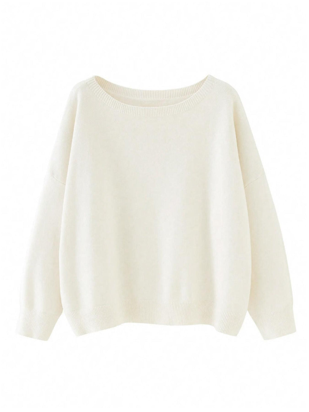 Women's Round Neck Knit Sweater - Loose Fit Long Sleeve Pullover, Grey or Green, S-XL - Amora