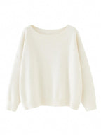 Women's Round Neck Knit Sweater - Loose Fit Long Sleeve Pullover, Grey or Green, S-XL - Amora