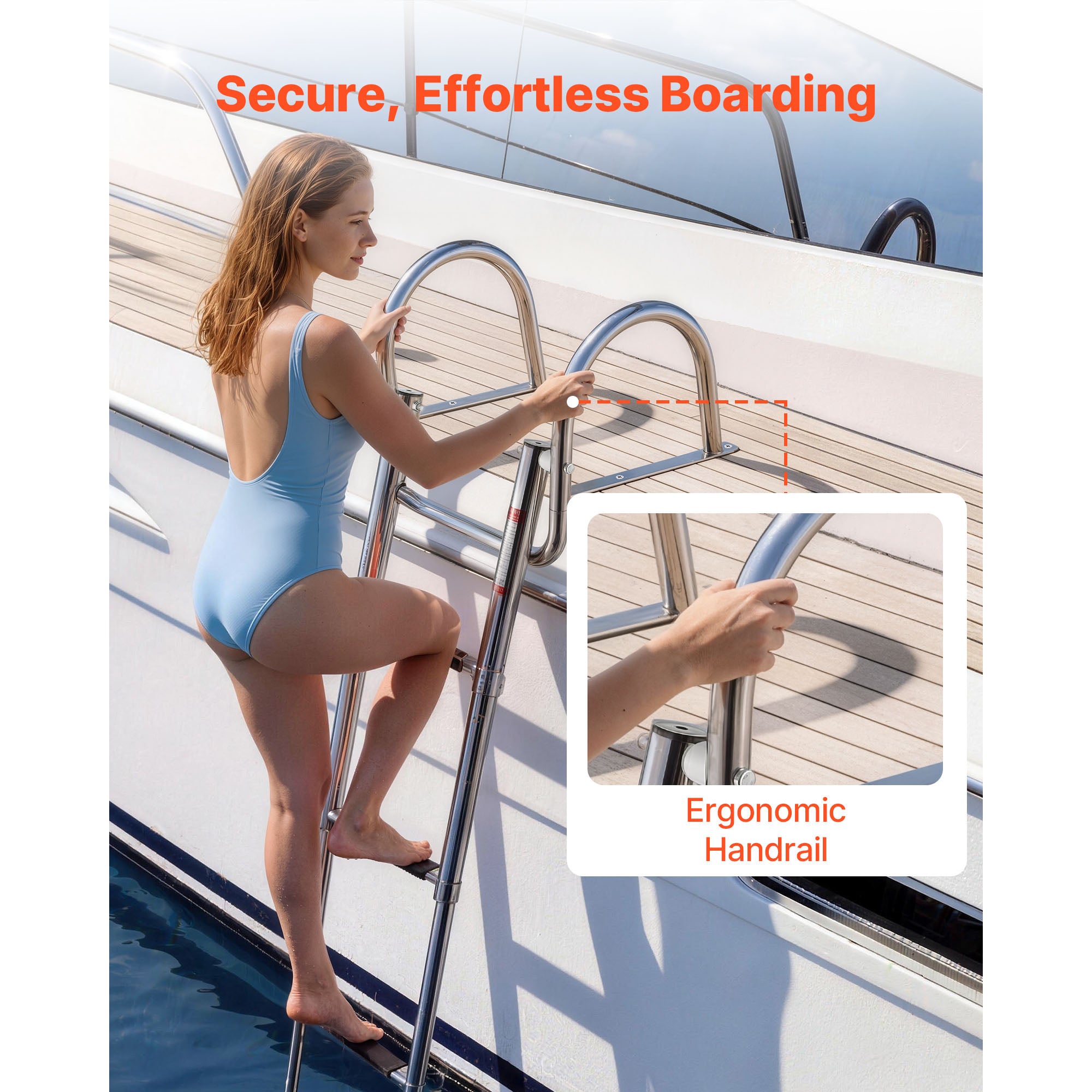 Boat Ladder, 4 Steps, Stainless Steel Telescoping Folding Swim Deck Ladder for Rear Entry Inboard, 600 Lbs Capacity with Wide Anti-Slip Steps & Handrails, for Outboards, Yacht, Pontoon Boats