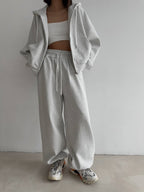 Women's Hooded Zip-Up Tracksuit Set - Loose Fit Cotton Blend Hoodie and Trousers, Five Colours, S-L - Amora