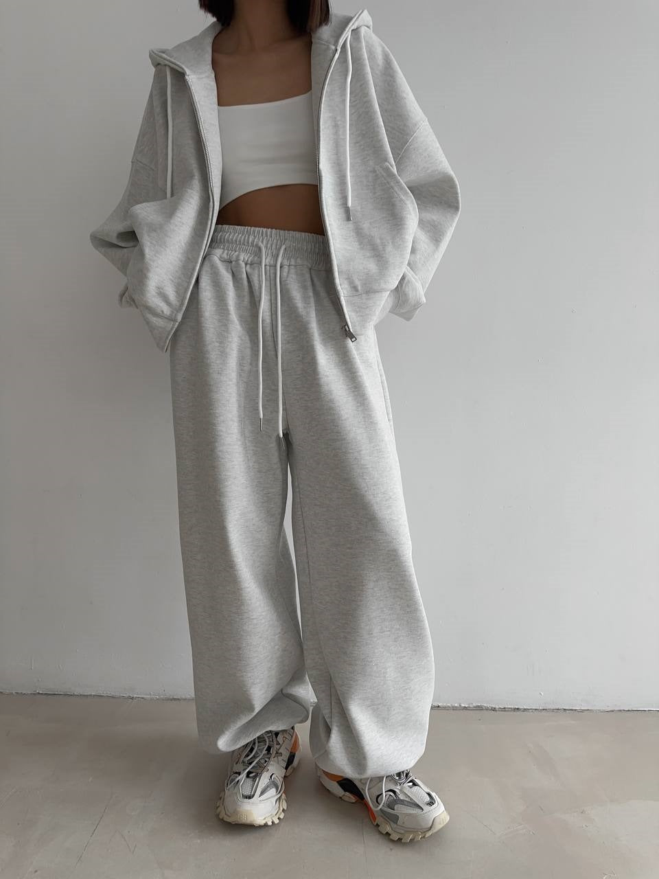 Women's Hooded Zip-Up Tracksuit Set - Loose Fit Cotton Blend Hoodie and Trousers, Five Colours, S-L - Amora