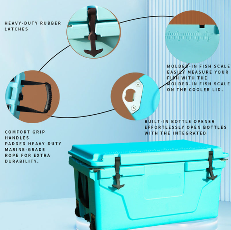 Hot Selling Blue Color 65QT Outdoor Cooler Fish Ice Chest Box Popular Camping Cooler Box