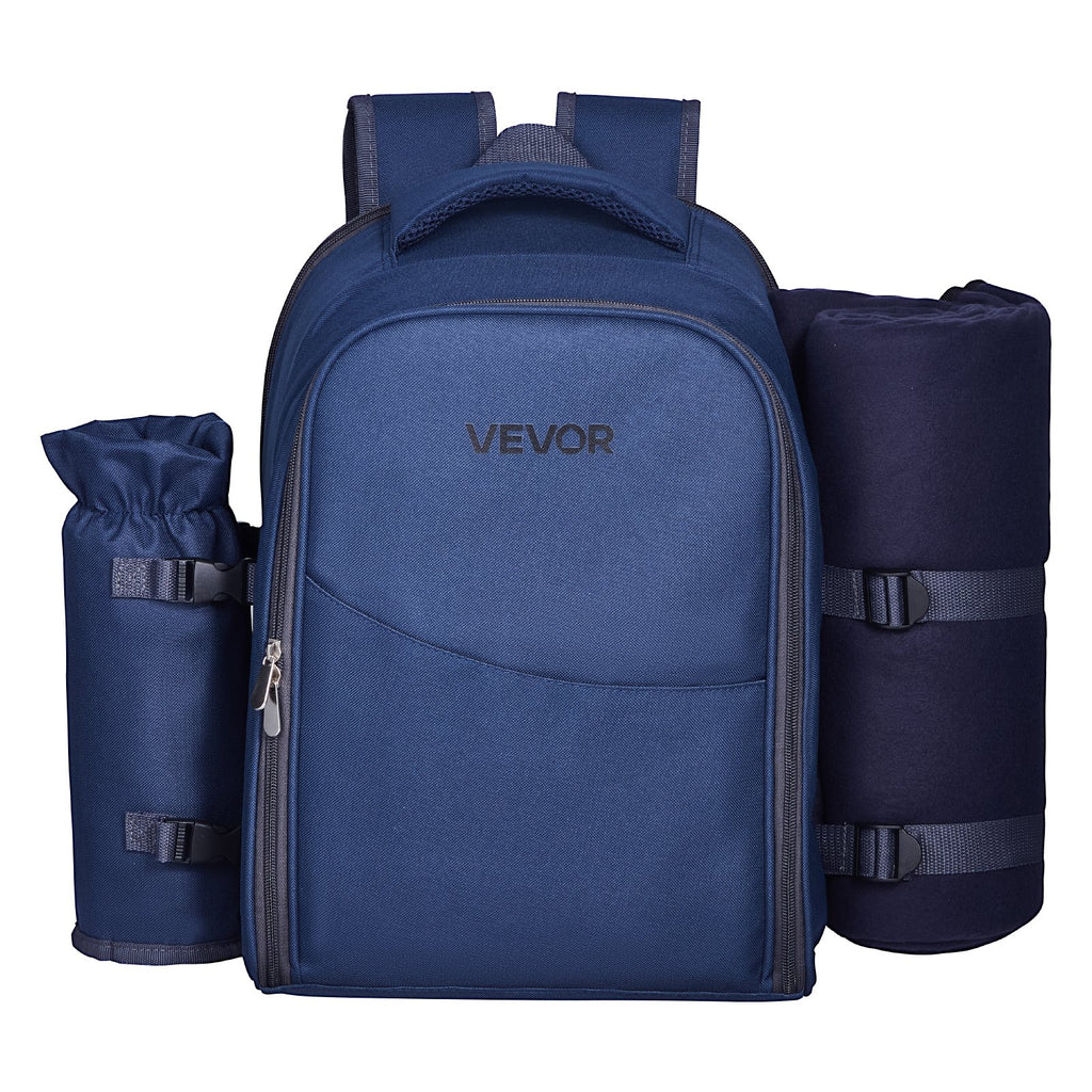 Beach Picnic Backpack Bag for 2 Person with Cooler Compartment Navy Blue