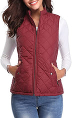 Women's Quilted Stand Collar Vest - Padded Zip-Up Gilet with Flap Pockets, Fifteen Colours, S-XXL - Amora