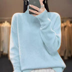 Women's Wool Blend Turtleneck Sweater - Thick Loose Knit Winter Pullover, Camel, Navy & Grey, XS-XL - Amora