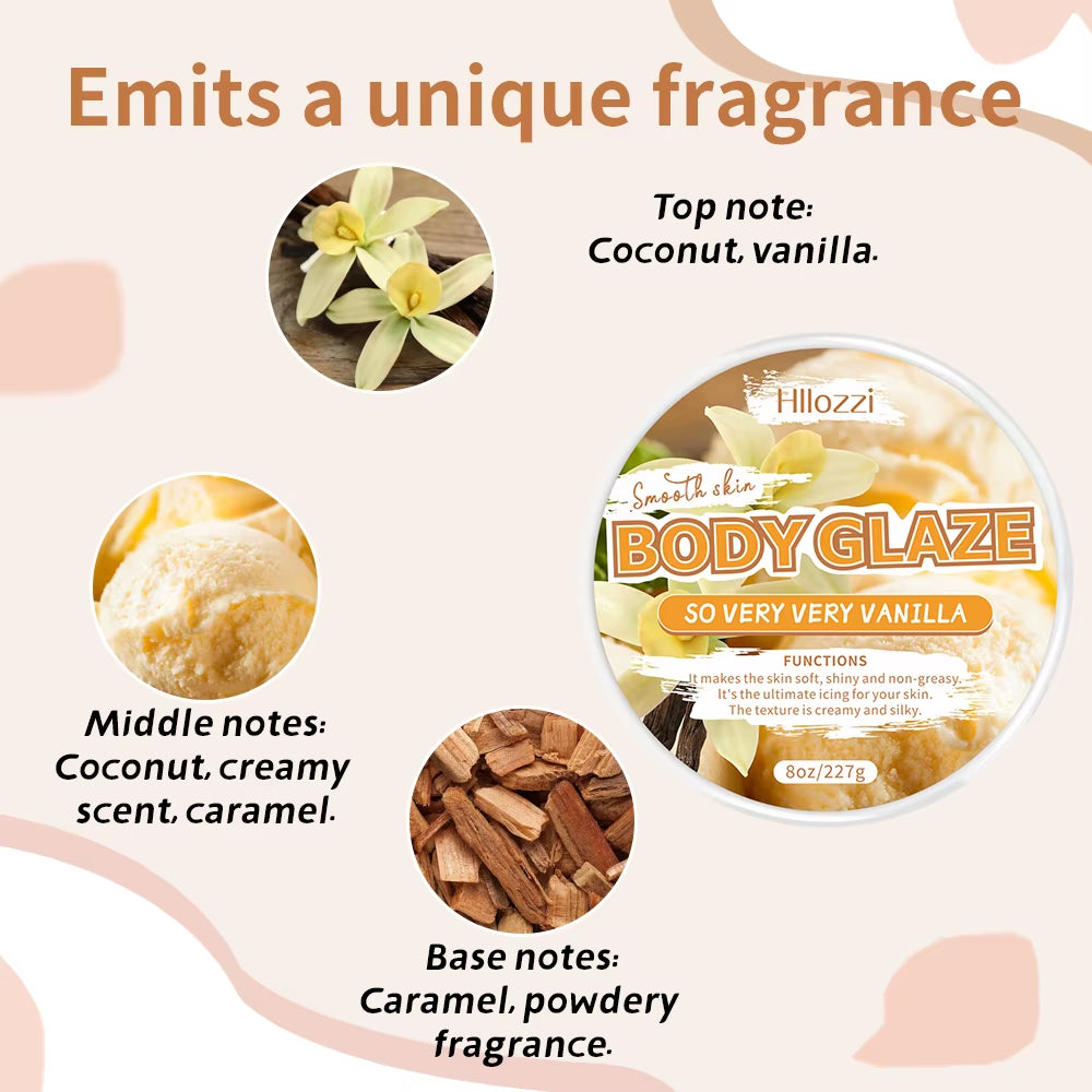2Oz/8Oz Vanilla Body Glaze Nourishing Moisturizing Skin Care Body Butter Refreshing Non-Greasy Body Oil Moisturizing Skin