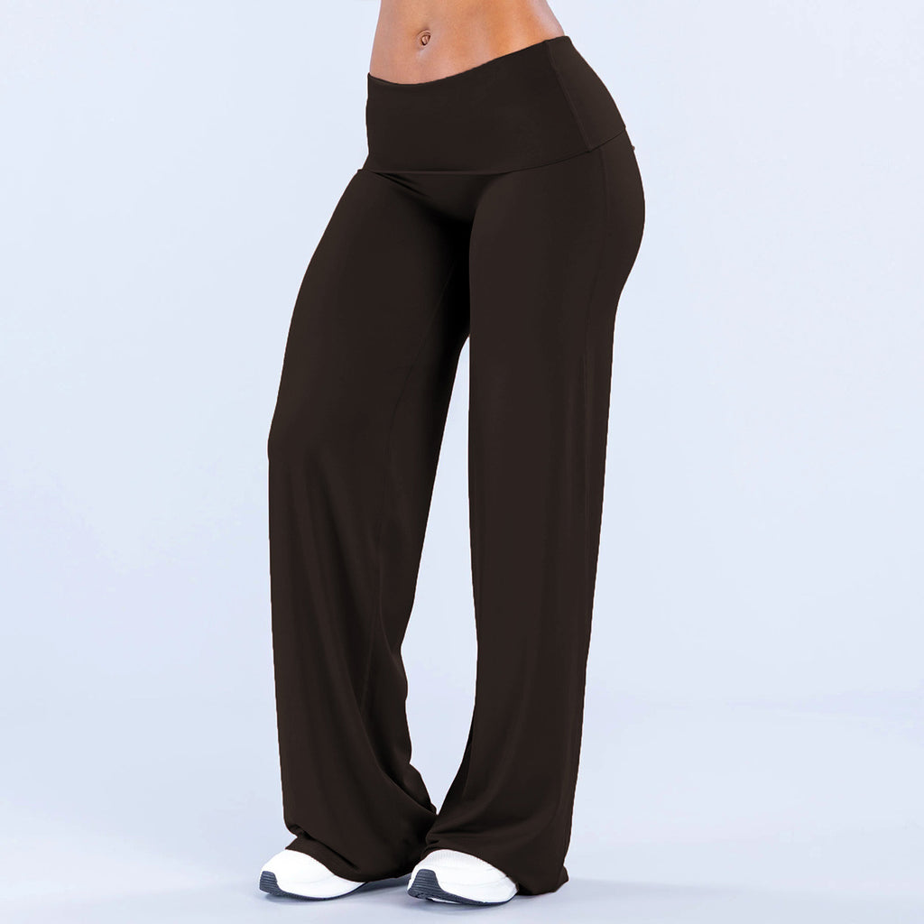 Women's Flared Yoga Trousers - Wide Leg Stretch Leggings with Flap Detail, Fifteen Colours, XS-XL - Amora