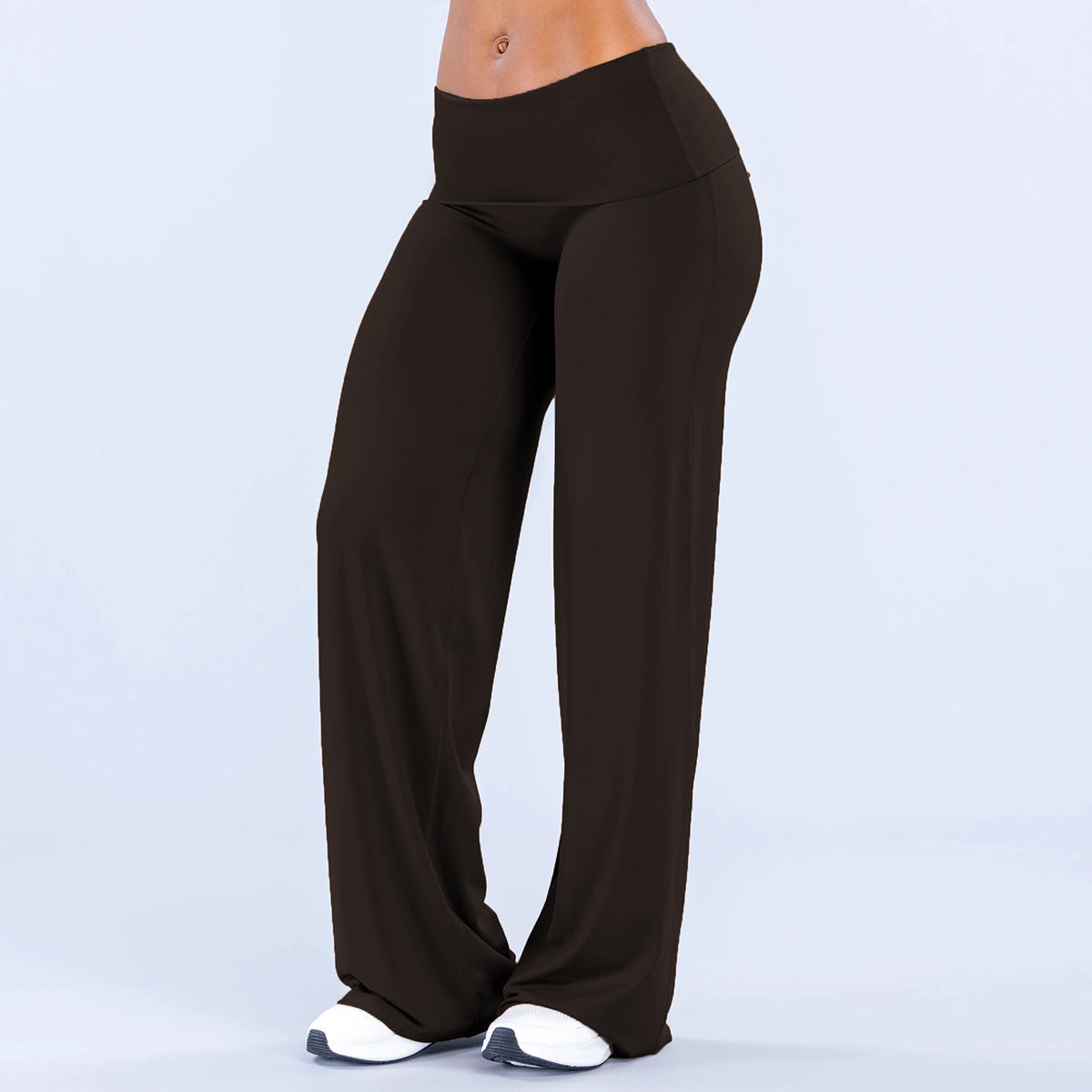 Women's Flared Yoga Trousers - Wide Leg Stretch Leggings with Flap Detail, Fifteen Colours, XS-XL - Amora