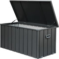 1 0 0 Gallon Outdoor Storage Deck Box Waterproof, Large Patio Storage Bin for outside Cushions, Throw Pillows, Garden Tools, Lockable Dark Gray