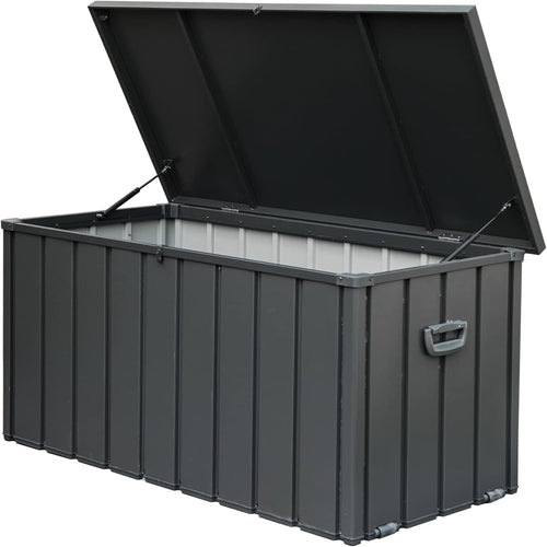 1 0 0 Gallon Outdoor Storage Deck Box Waterproof, Large Patio Storage Bin for outside Cushions, Throw Pillows, Garden Tools, Lockable Dark Gray