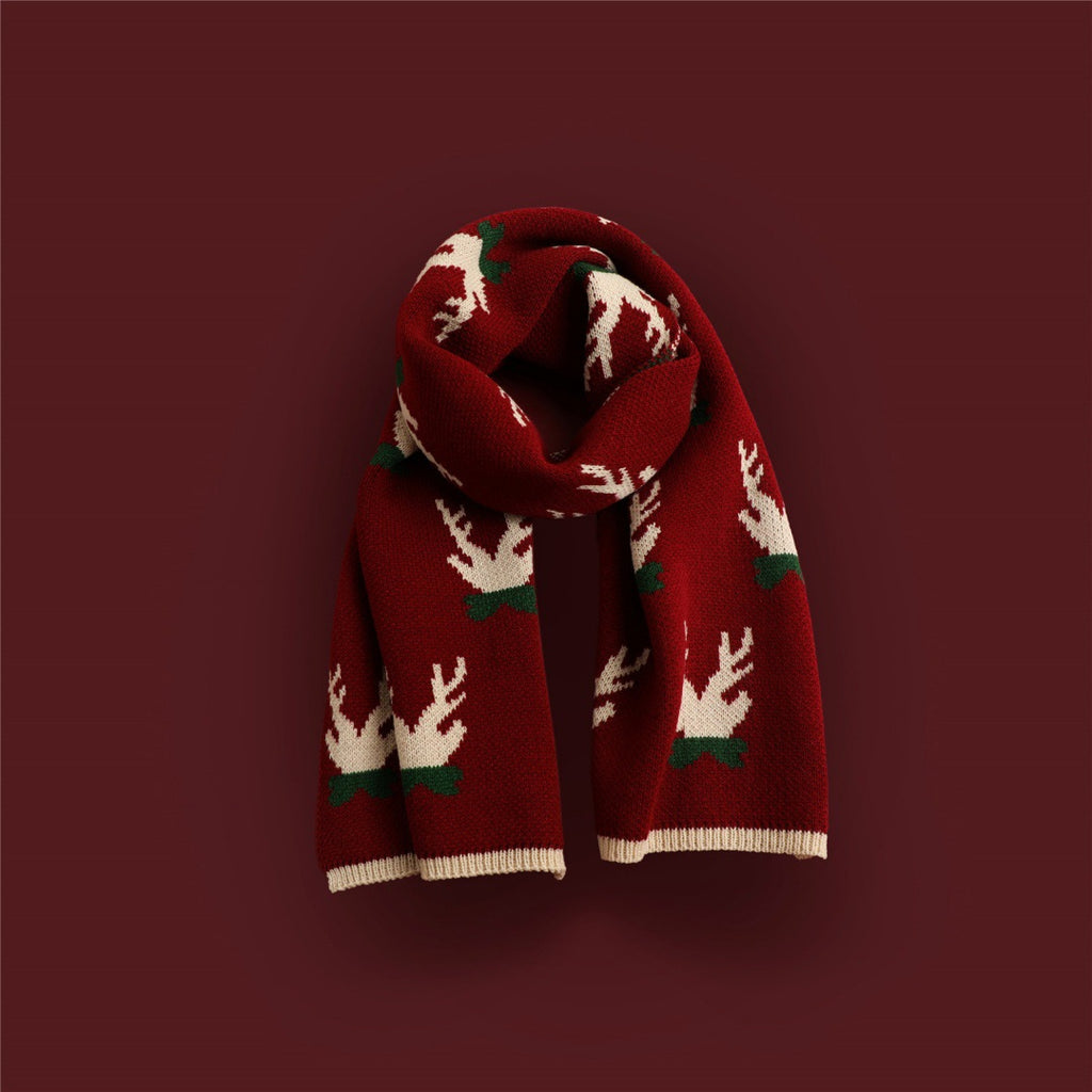 Reversible Knitted Winter Scarf - Double-Sided Festive Scarf, Nine Patterns, 165x34cm - Amora