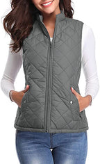 Women's Quilted Stand Collar Vest - Padded Zip-Up Gilet with Flap Pockets, Fifteen Colours, S-XXL - Amora