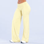 Women's Flared Yoga Trousers - Wide Leg Stretch Leggings with Flap Detail, Fifteen Colours, XS-XL - Amora