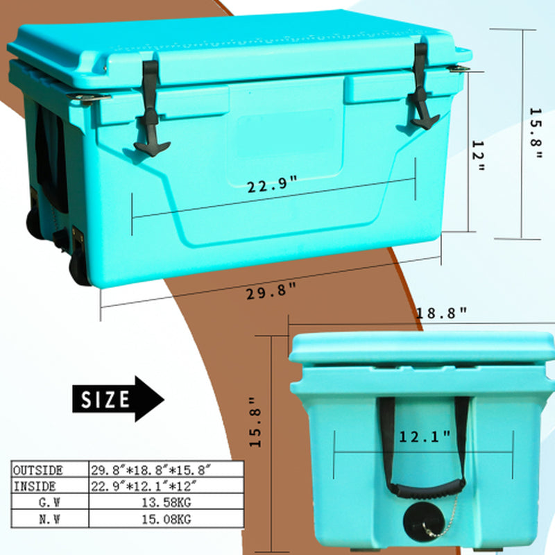 Hot Selling Blue Color 65QT Outdoor Cooler Fish Ice Chest Box Popular Camping Cooler Box