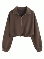 Women's Half Zip Jacket - Cropped Waist-Shaping Casual Jacket, Six Colours, S-XXL - Amora