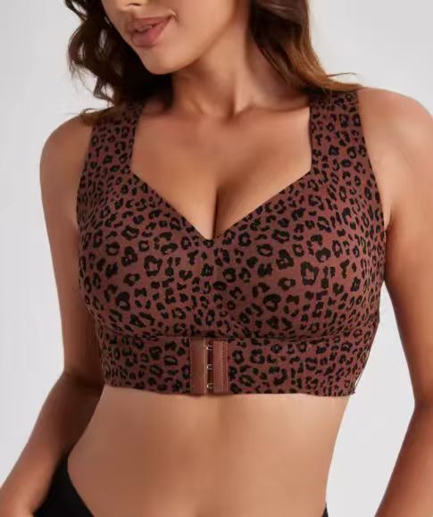 Women's Seamless Sports Bra - Adjustable Back Closure Bra, Nude, Black or Leopard, S-4XL - Amora