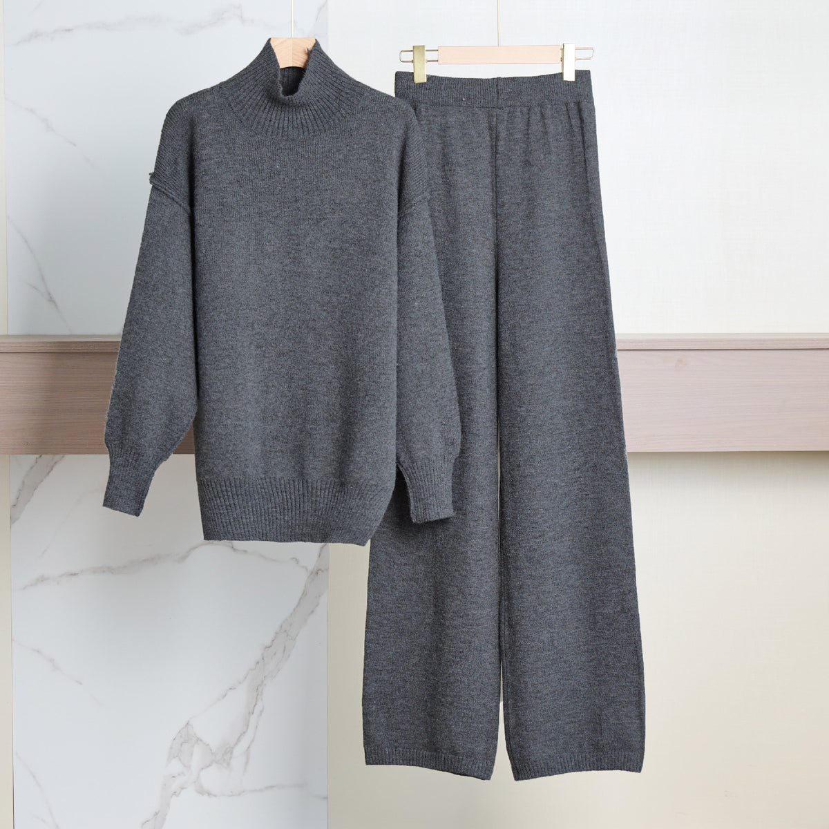 Women's High Neck Wool Blend Sweater - Loose Fit Chunky Knit Pullover, Camel, Coffee & Green, S-XXL - Amora